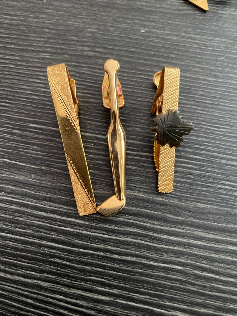 Gold Tone Men's Tie Bar Set of three with maple leaf and golf